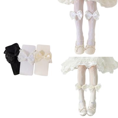Lolita Inspired Tights Comfortable Breathable Mesh Designs with Bowknot Accents High Elastic Mesh Leggings for Girls