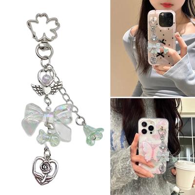 Customizable Beaded Keychain Bowknot Star Heart Moon Flower Pendant Keyring Unique Bag Accessory for Women and Girls