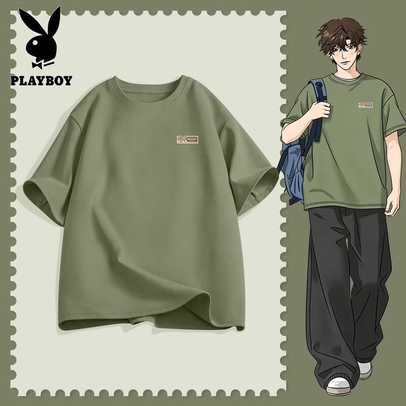 PLAYBOY Men s Pure Cotton Casual Short Sleeve T-Shirt L