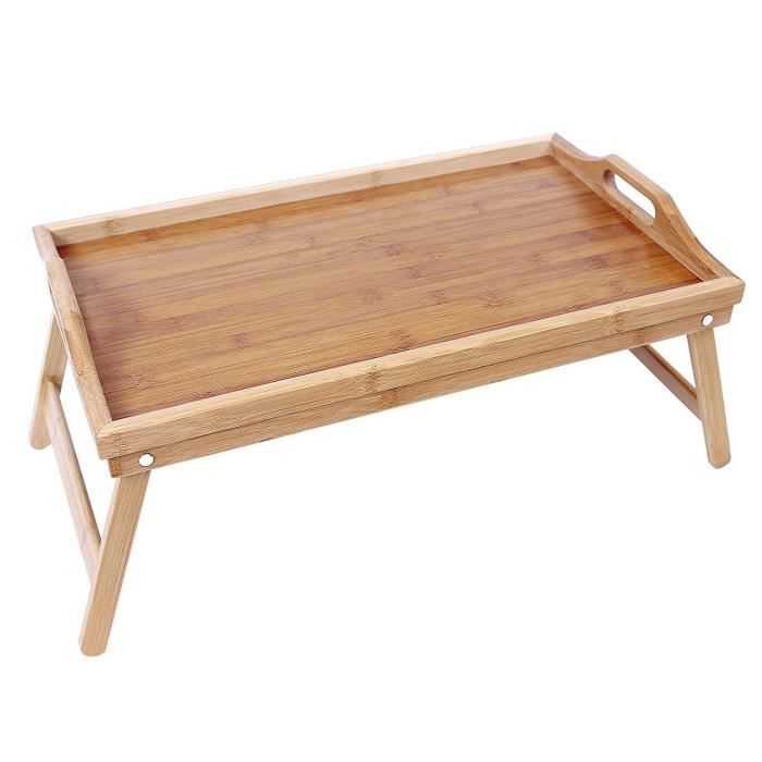Plateau petit déjeuner - 50 x 30 cm - Bambou naturel - Pliable - Léger