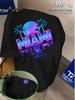 Unisex Oneck Kurzarm T-Shirt Miami Tropischer Palmenbaum Sonnenuntergang Neon Buchstaben Grafik-T-Shirts Strandurlaub Lässig Locker Tägliche Oberteile