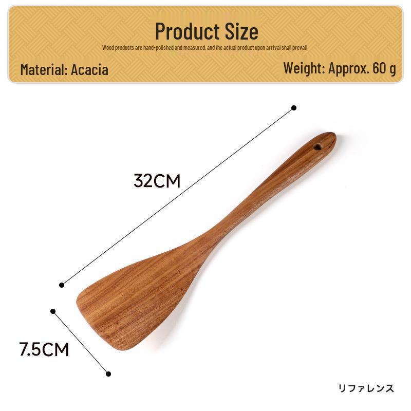 Sada kuchyňského náčiní z teakového a akáciového dřeva: Špachtle s dlouhou rukojetí a velká polévková lžíce