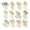 Wooden Angel Ornaments 24 Pcs Victorian Style Hanging Set, Golden Wings & White Dresses, Vintage Pendant Decorations Tree with Various Poses,