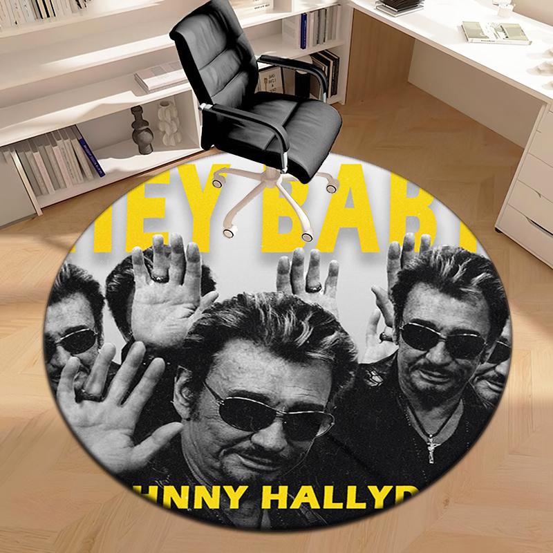 1pc Johnny Hallyday Music Album Round Carpet Painted Printed Circular Carpet, Home Door Mat, Outdoor Travel Protection Carpet