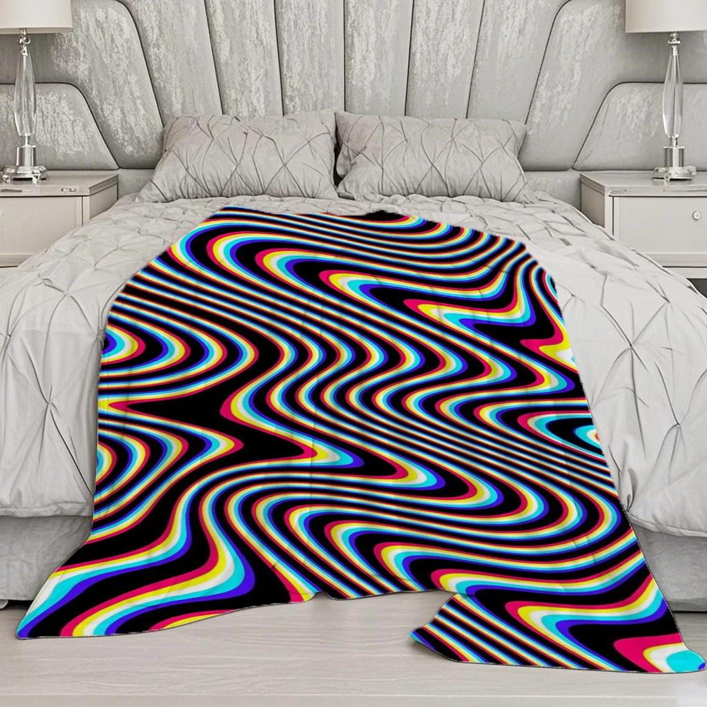 Trippy Colorful Pattern Microfiber Flannel Cover Blanket Bedroom Living Room Sofa Soft And Comfortable Home Decoration