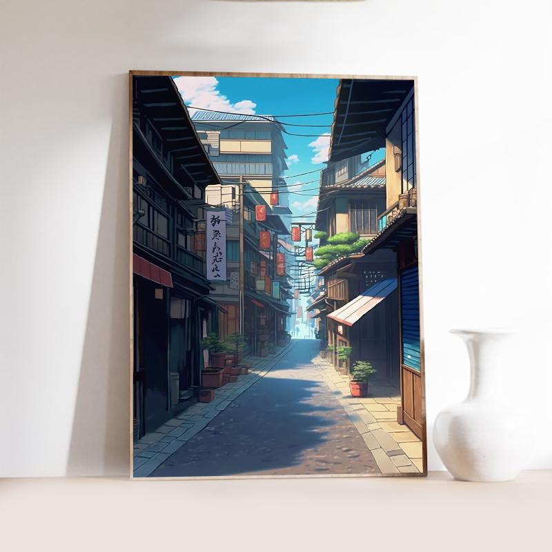 Manga Style Japanese Street Landscape Canvas Prints Night Hut Wall Art Posters for Living Room Coffee House Bar Home Decor Gifts