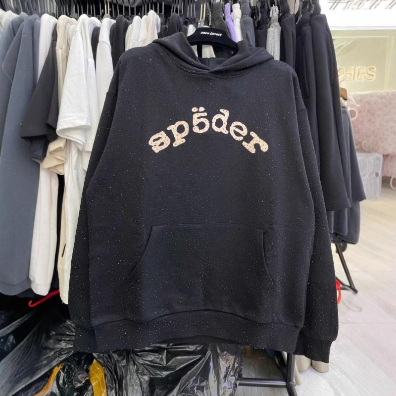 Premium Heavyweight Hooded Sweatshirt With Rhinestone Letter Print Unisex Streetwear Pullover Fall