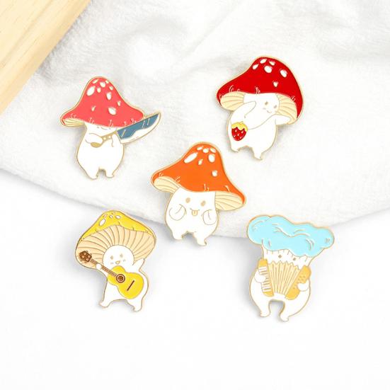 Cartoon Cute Mushroom Knife Guitar Enamel Student Brooch Pin Badge Jewelry Gift