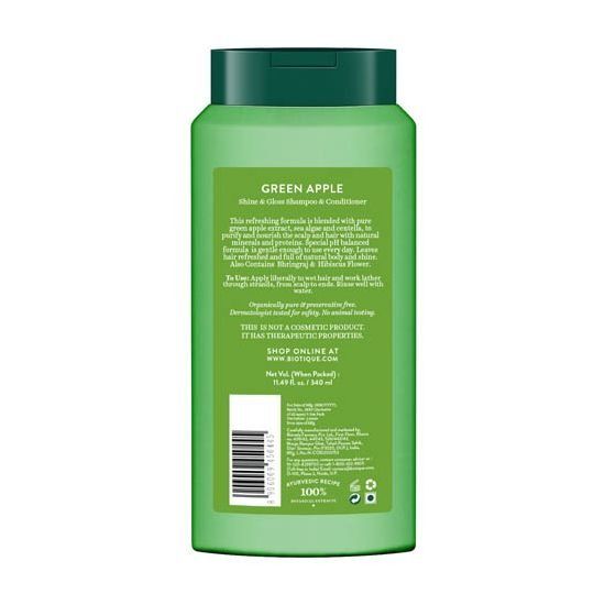 Šampon-kondicionér se zeleným jablkem (340 ml), Šampon a kondicionér pro lesk a lesk Green Apple, Biotique