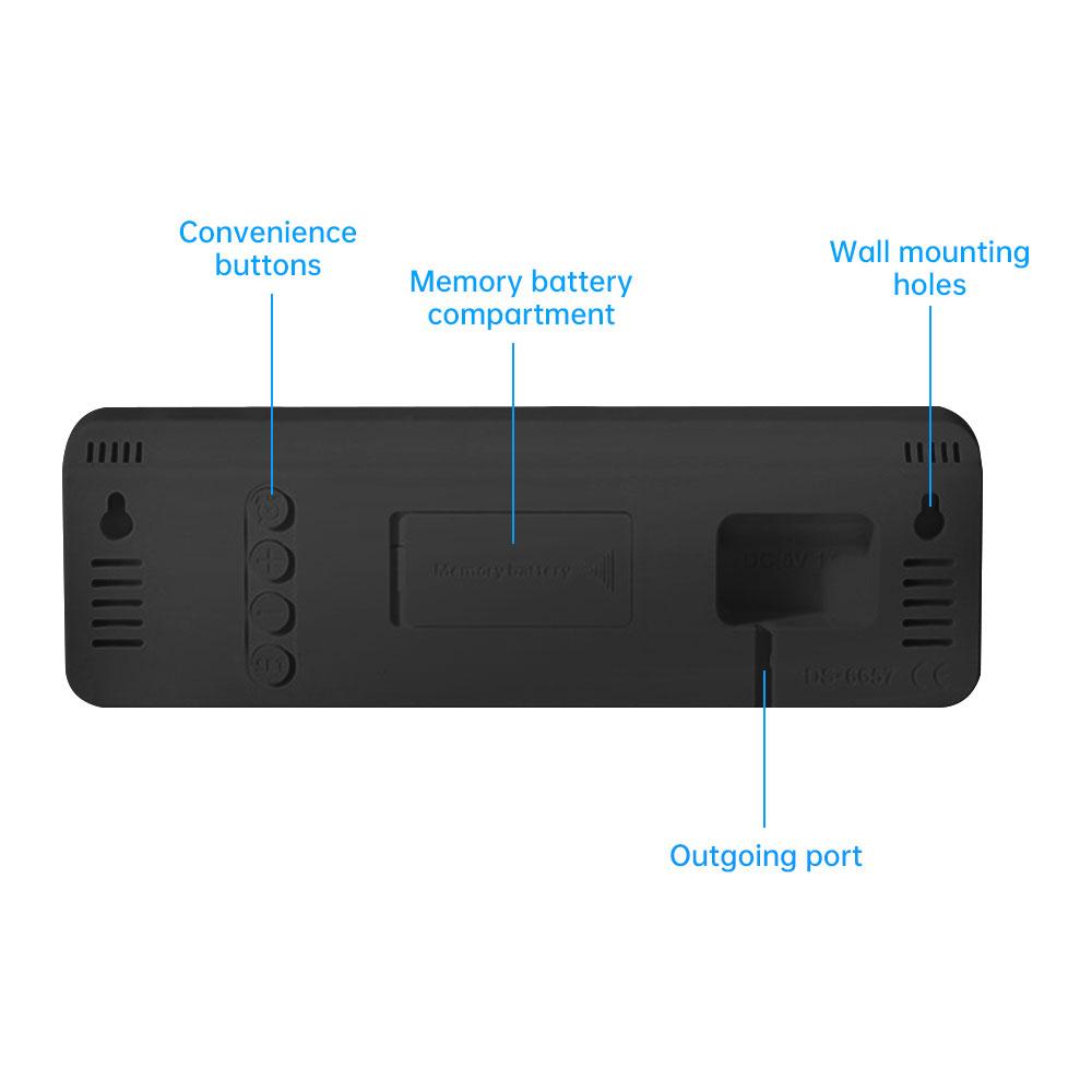 LED Digital Wall Alarm Clock 12/24H Date Time Temperature Humidity Display Auto Dimming Clock with Dual Power Supply Modes