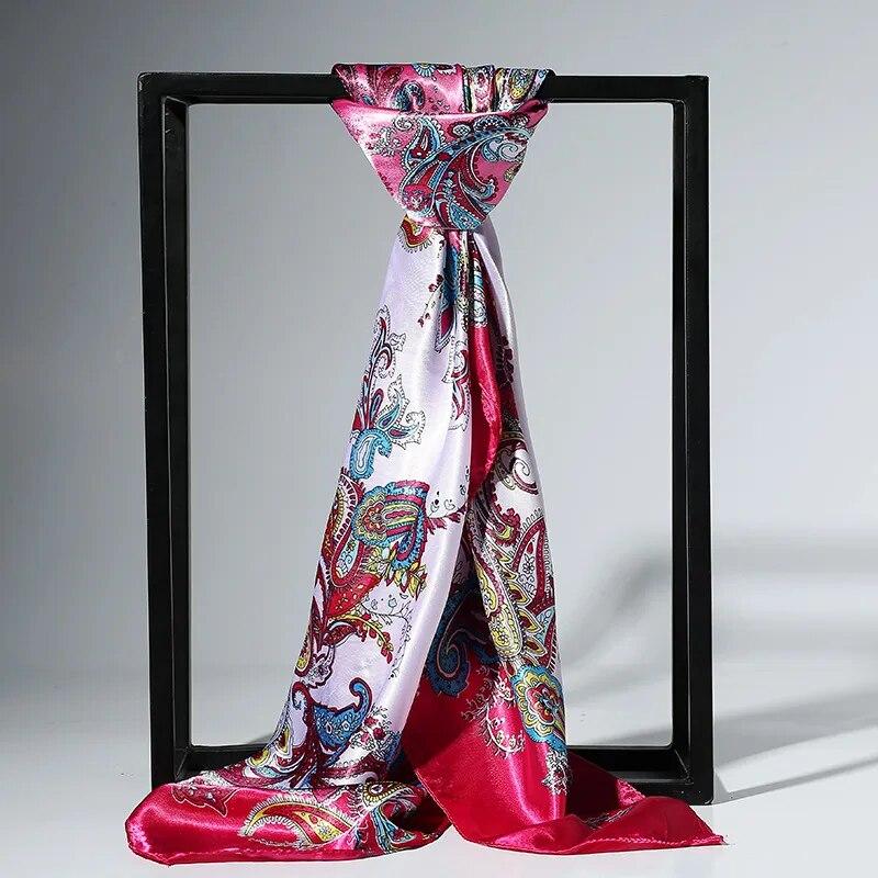90x90cm Mode Silk Satin Scarf För Kvinnor Pannband Fyrkantiga sjalar och Wraps Halshalsdukar