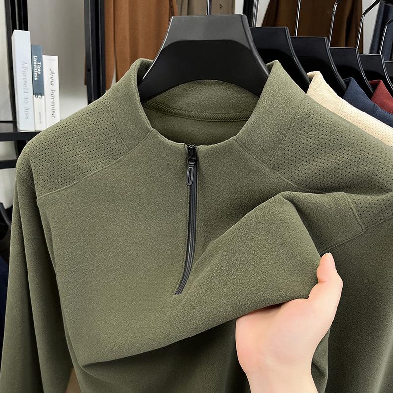 Men's Stand Collar Half-Zip Hoodie - Casual Autumn/Winter Long Sleeve Base Layer