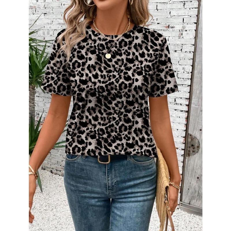 Summer Fashion Women's T-Shirt Leopard Print Print 3D Printed Short Sleeve Tops Girl Loose Casual Loose Oversize Outdoor Clothing
