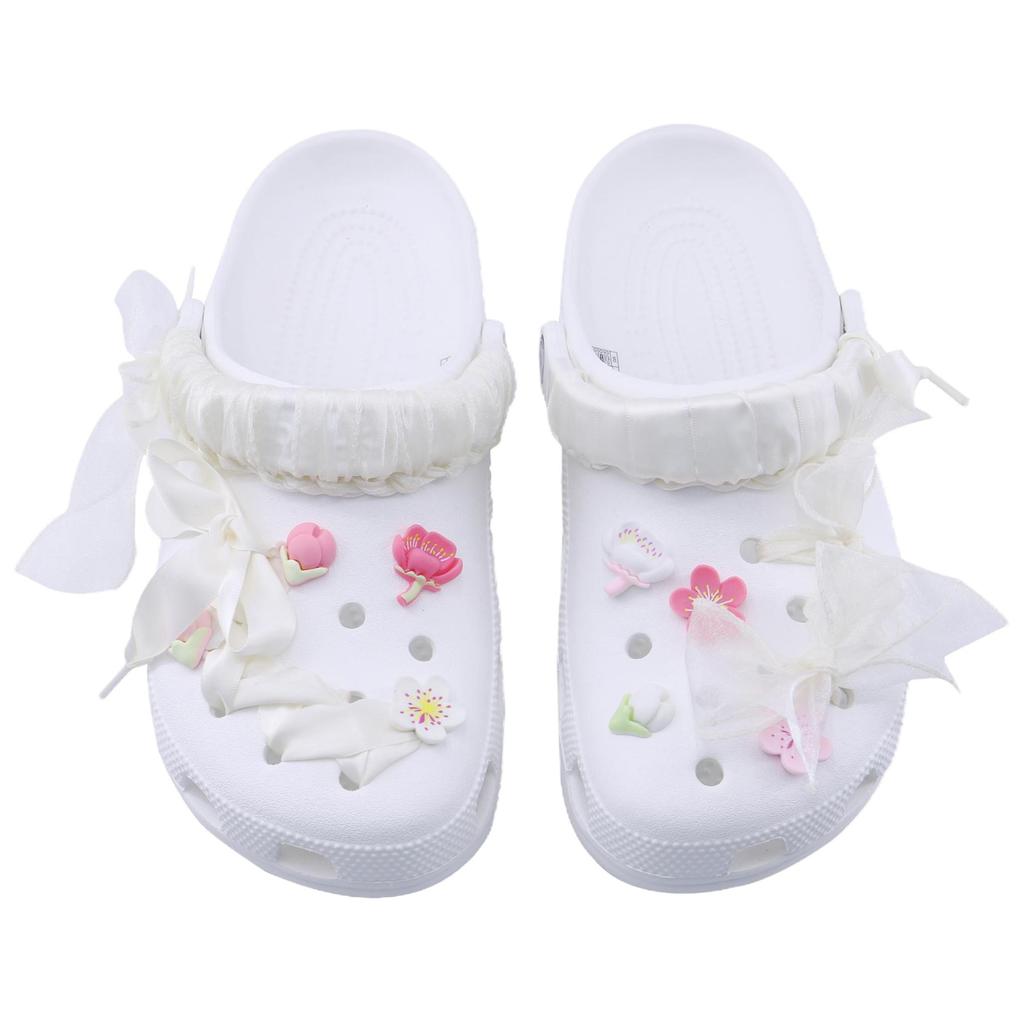 Crocs Classic clog Spring Letter SDS EVA Preppy Cute and Sweet Versatile Classic Beach Trendy Korean Hole Shoes Unisex White