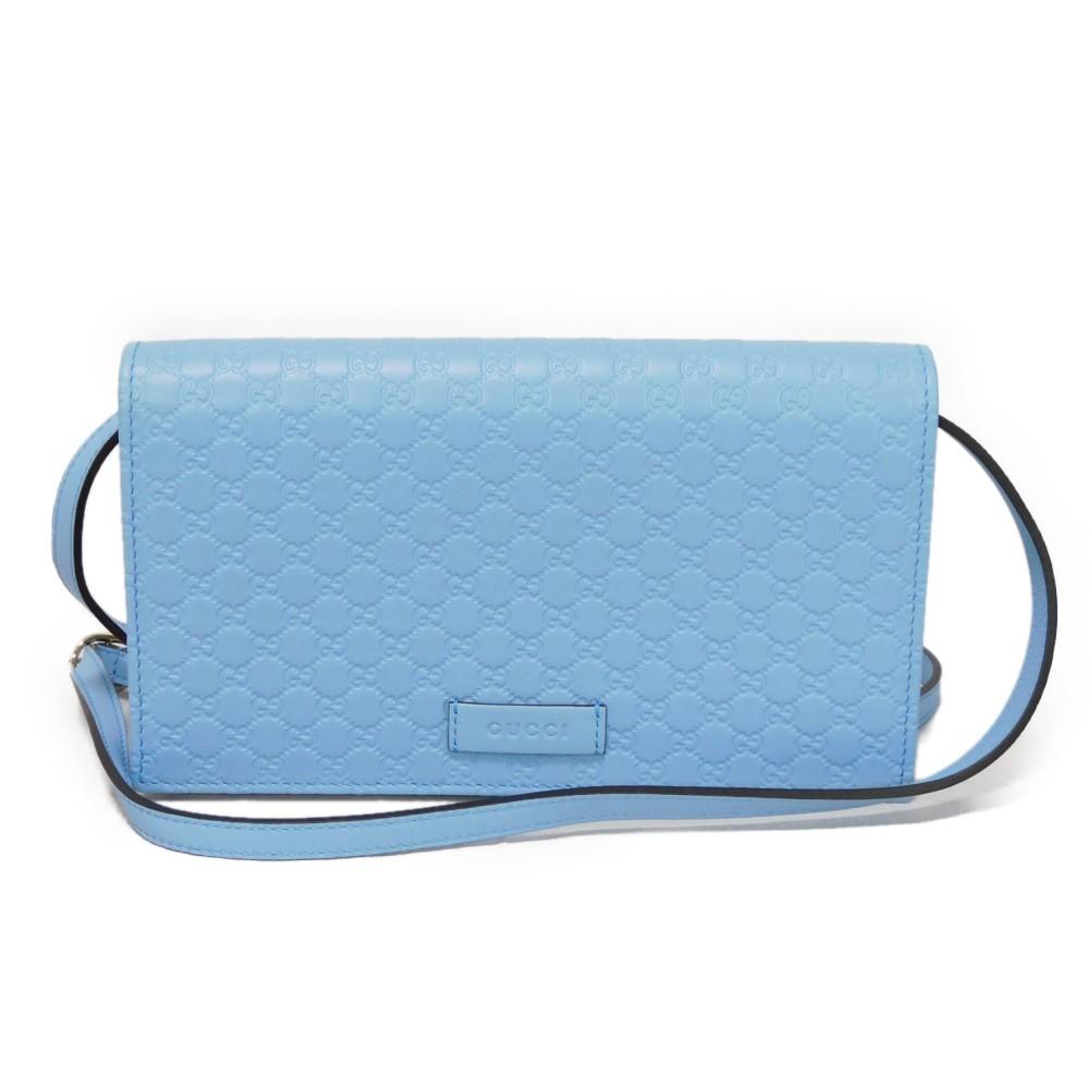 

Used Guccissima Shoulder Wallet 9539 466507 BMJ1G 4503 7940 Logo Double G Pastel Unused Micro GG Shima Light Blue