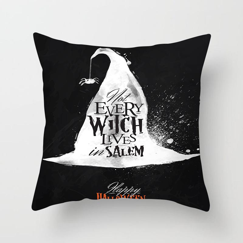 New Halloween Black and White Skull Pumpkin Printed Peach Leather Velvet Pillowcase Sofa Office Cushion Cover