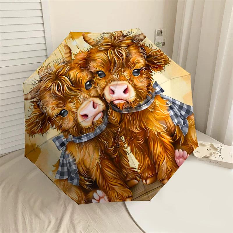 

1PC Highland Cattle Plaid Umbrella-8-Rib Reinforced, Automatic Open, Lightweight & Durable, Fashion Accessory for Outdoor-D353