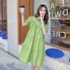 Sweet Summer Puff Sleeve Dress - Avocado Green Baby Doll Skirt