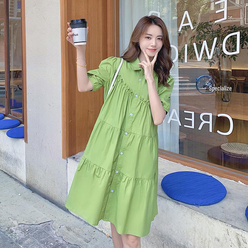 Sweet Summer Puff Sleeve Dress - Avocado Green Baby Doll Skirt