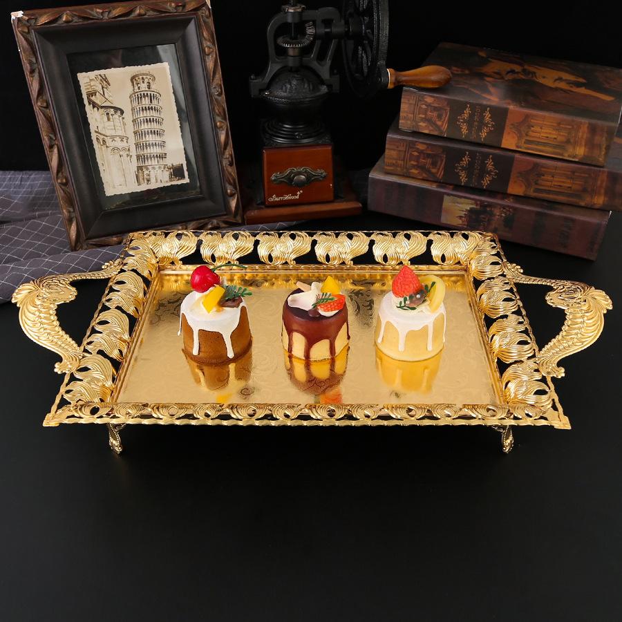 European hollow rectangle light luxury fashion fruit plate high-end fruit plate KTV bar snack plate metal handicrafts