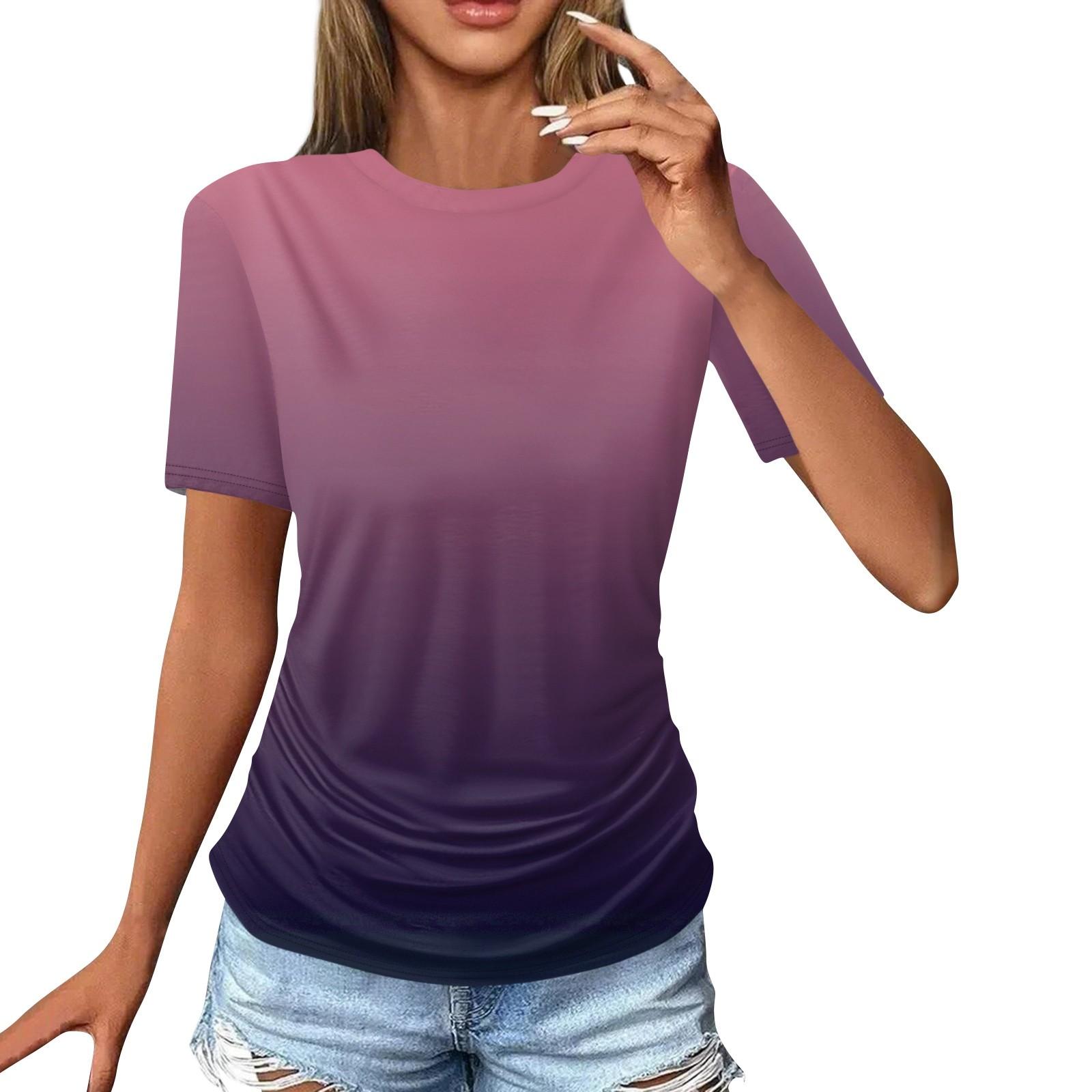 

Женские футболки, модные повседневные топы с круглым вырезом и коротким рукавом, туника с принтом XXXL фиолетовый