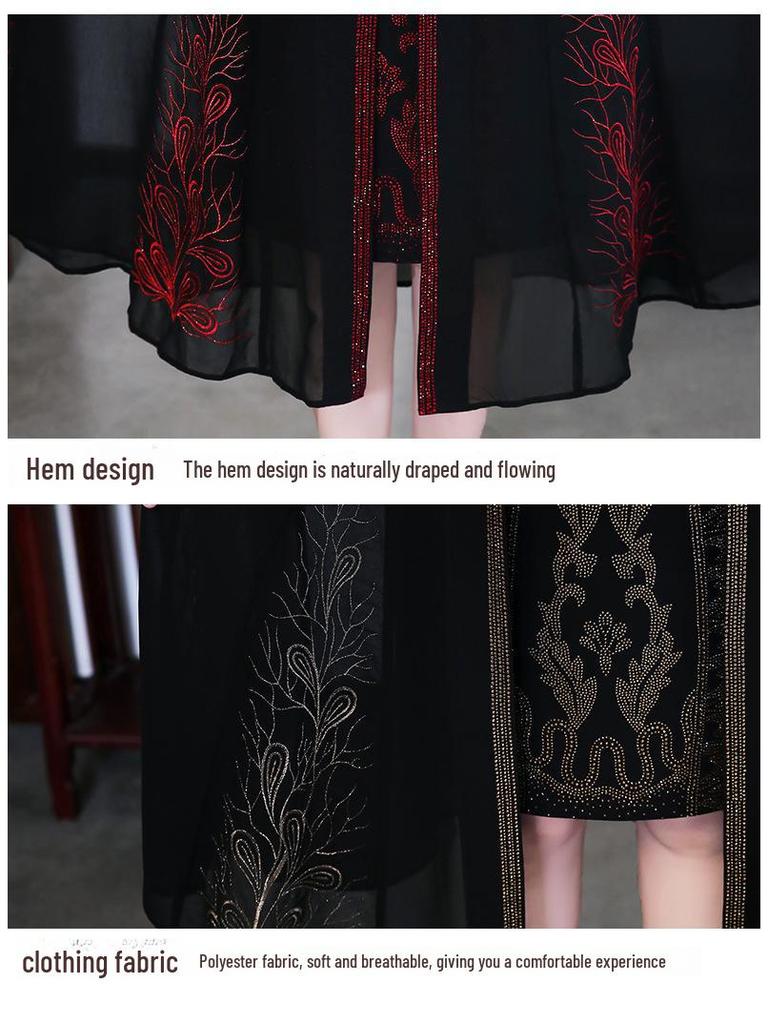 Chiffon Two-Piece Dress for Middle-Aged and Elderly Women - Stylish Mother's Spring/Summer Outfit