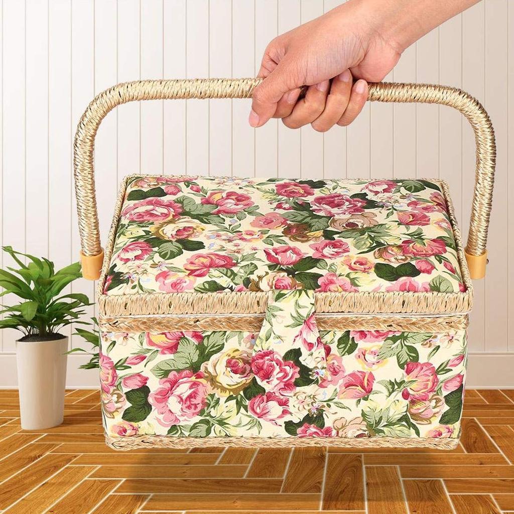 Sewing Large Floral Tool Sewing Retro Modern Sewing Pincushion Small Item D&D Box, Capacity, Print, Box, Tools, Storage, Two-Tier Storage,