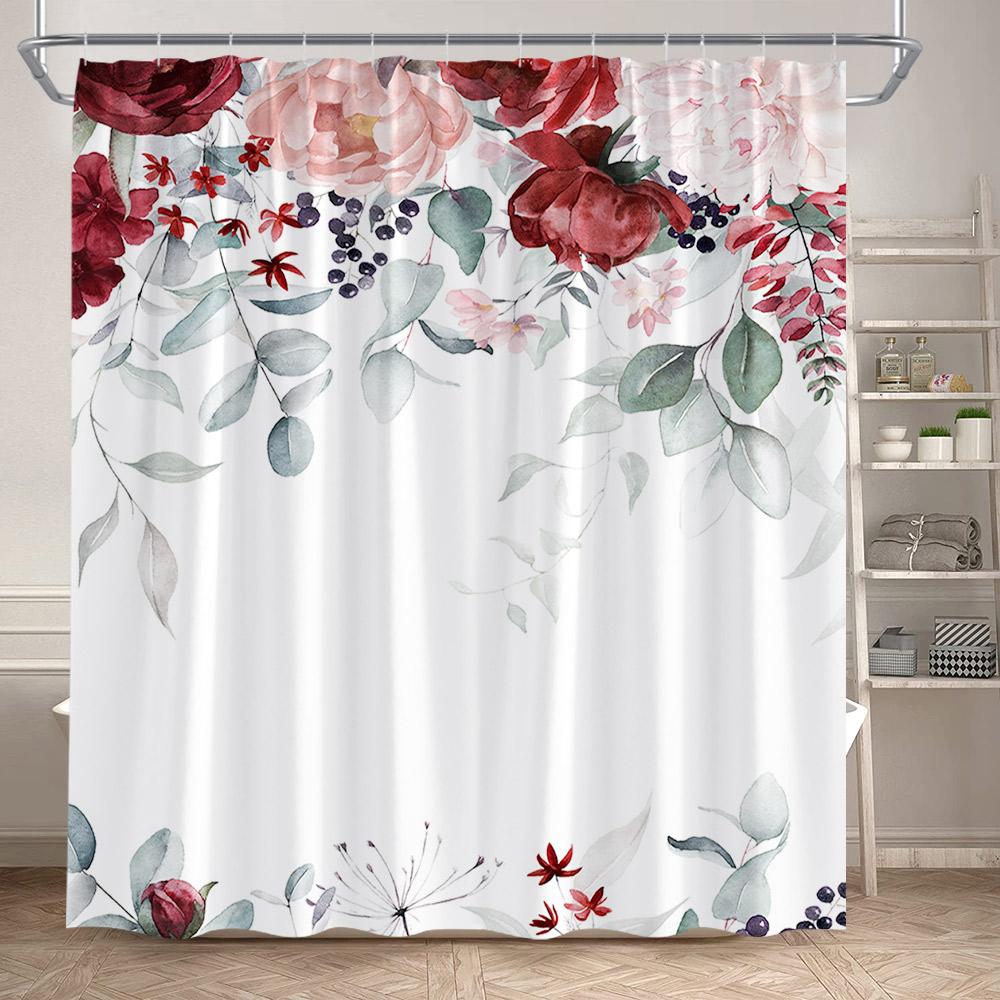 Rustic Sunflower Shower Curtain Butterfly Spring Floral Green Leaves Plant Bath Curtains Set Polyester Bathroom Decor with Hooks