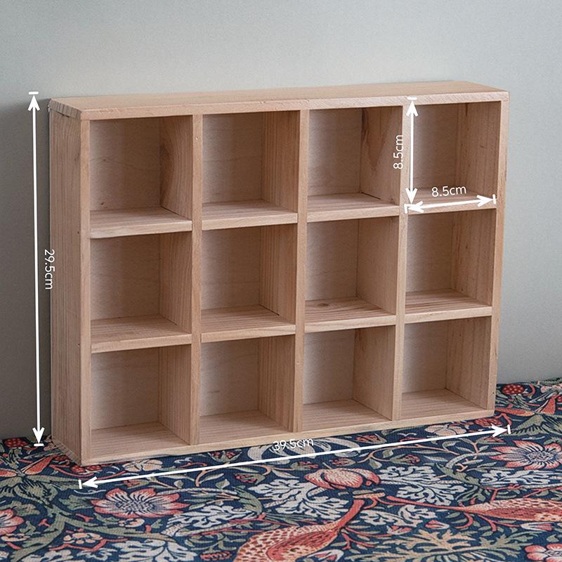Retro Zakka Wooden Wall Storage Rack - 12-Grid Display Shelf
