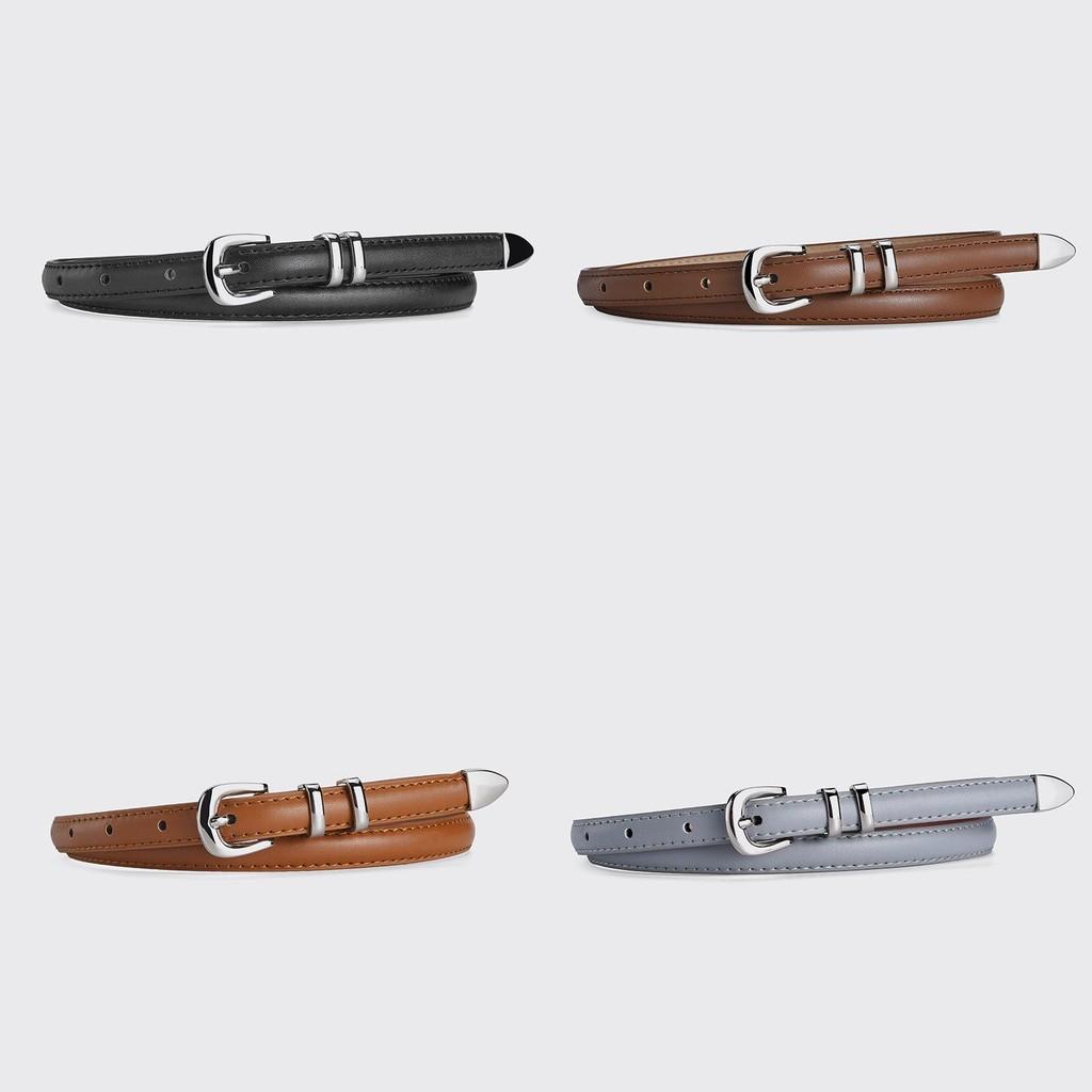 Versatile And Chic Women's Thin Pu Leather Belt Set With Elegant Silver Buckle