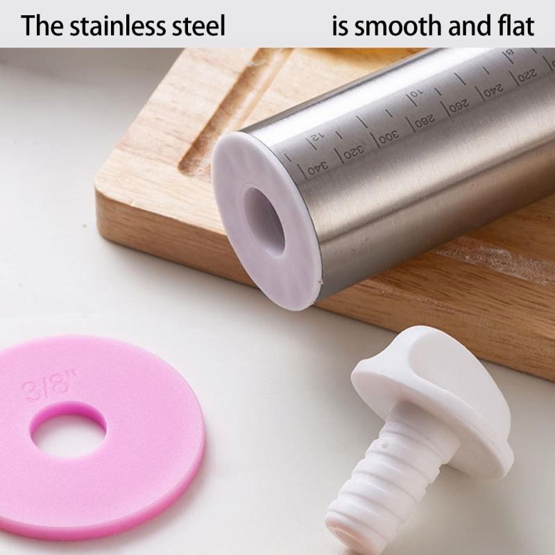 Nonstick Stainless Steel Rolling Pin For Healthy Cooking Baking Adjustable Thickness Dough Roller Rustproof Pastry Tool