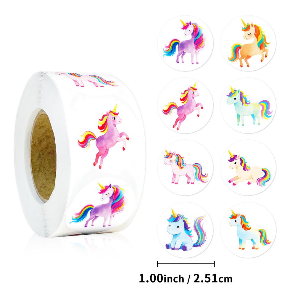 500 Sheets/Roll Cute Unicorn Roll Sticker 6 Patterns Circular Children'S Cartoon Polka Dot Sticker