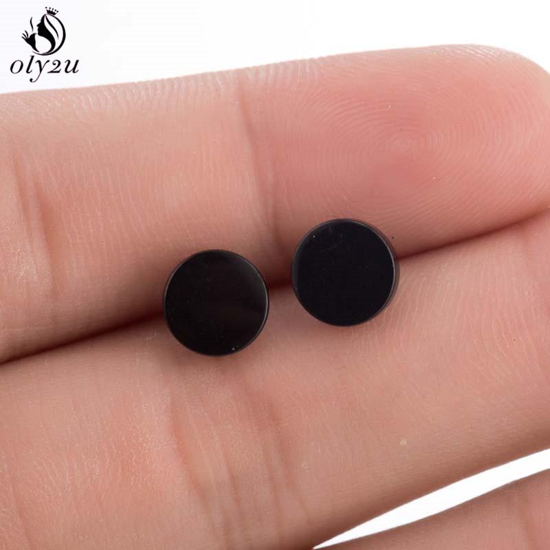 Mini Stainless Steel Geometric Earrings Black for Women Men Heart Triangle Leaf Volleyball Ear Studs Punk Piercing Pendientes
