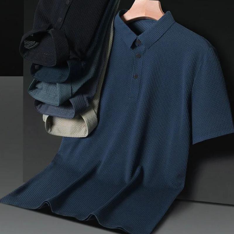 Polo estiva da uomo con colletto alto in jacquard, t-shirt a maniche corte traspirante e fresca, t-shirt casual da uomo