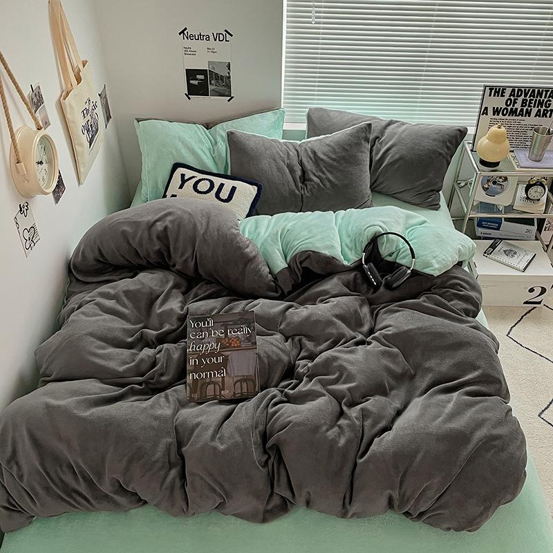 Dark Color Four Piece Set Double Color Duvet Cover + Pillowcase, Bedding Set, Soft and Breathable Bedroom or Guest Room (without Core) Stain-resistant