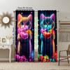 Set Of 2 Colorful Dream Cat Printed Window Curtain Treatment Bedroom Office Kitchen Living Room Study Home For Sitting Made Polyester With Rod Pocket
