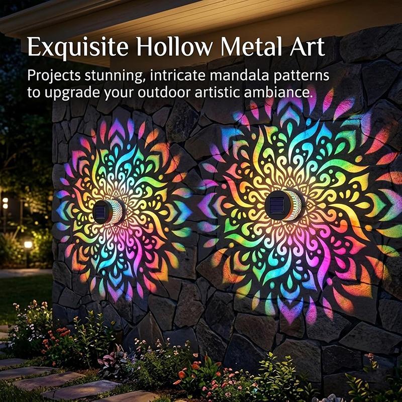 Solar Mandala Wall Lamp Outdoor Led Waterproof Fence Lamp For Garden Lawn Estate Porch Corridor Courtyard Decoration Wall Light