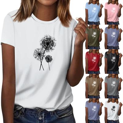 Damenmode Lässig Kurzarm Bedruckt Rundhals T-Shirt Top