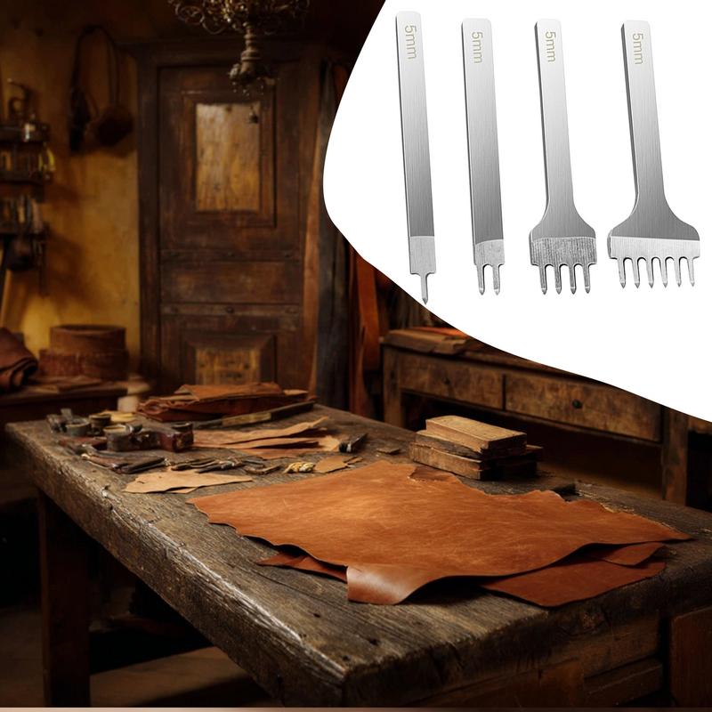 Leather Stitching Chisel Set 4X Lacing Stitching Punch Craft Kits Steel Leathercraft Puncher For Professionals DIYers Beginners