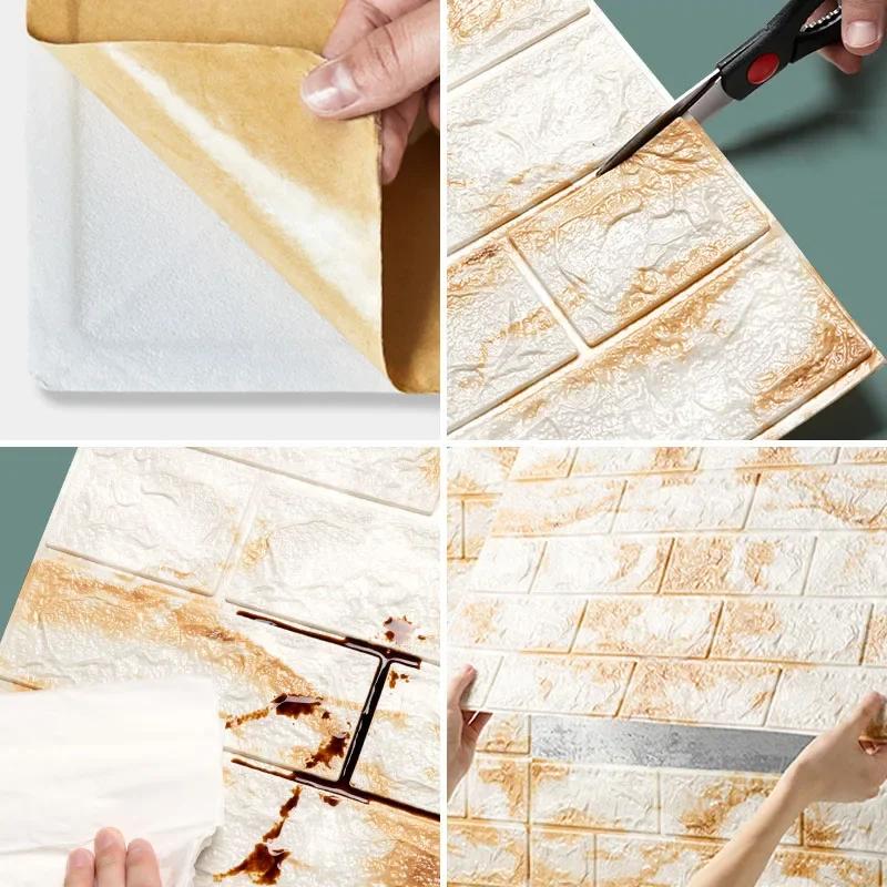 1pc/10pcs 3D Wall Panel Self Adhesive Foam Plastic Wall Sticker Peel Living Room Bedroom Marble Stickers TV Wallpaper Home Decor