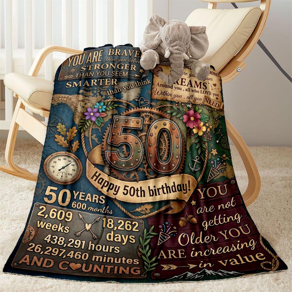 50th Birthday Celebration Flannel Blanket-Soft and Suitable for Sofas,Beds,Offices,Travel,All Seasons,Great Gift for Holidays and Birthdays.