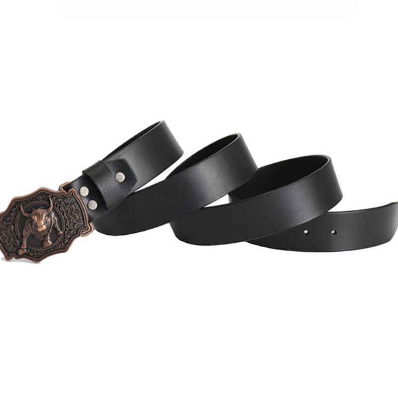 Whole Vintage Cowhide Belt Bullhead Punk Denim Men's Wide Belt