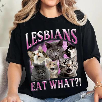 Les lesbiennes mangent quoi ? T-shirt Miaoulement Pas Miaulement T-shirts Mèmes Graphique Manches Courtes Unisexe Homme Femme Été