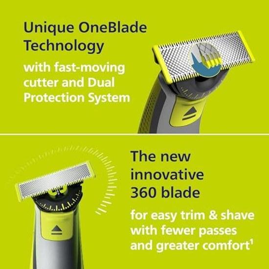Philips Norelco OneBlade 360 Face + Body Hybrid Electric Trimmer Shaver QP2834 70 Blade Technology 100 Showerproof Stainless Steel Blades last up 4 60