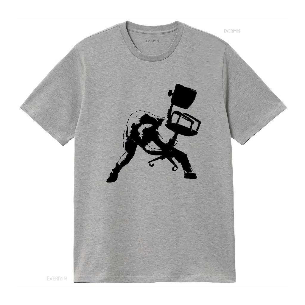 Banksy Office Chair Clash T Shirt Charcoal Medium Vintage Stretched Designer Clothes Slightly Versatile Breathable
