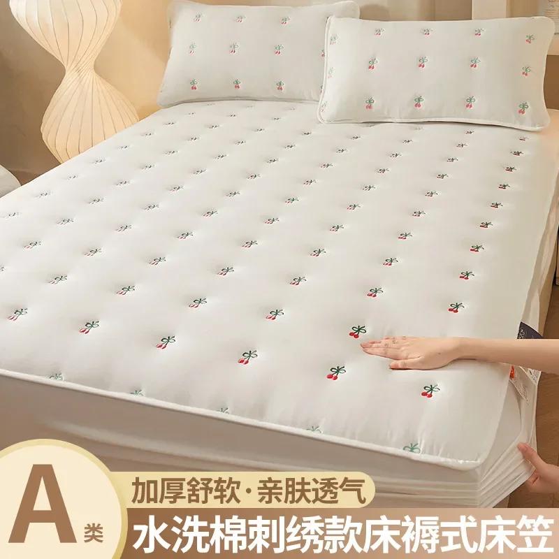 Thickened Oversized Soft Mattress Protector, Solid Color Fitted Sheet, Embroidered Mattress Cover