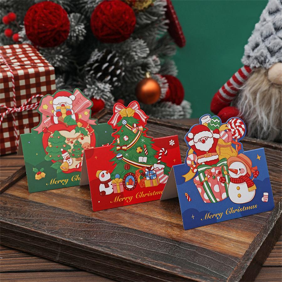 10Pcs Cartoon Christmas Greeting Card Blessing Card (Random Pattern), Creative Retro Christmas Gift Card Flower Shop Baking Gift Card