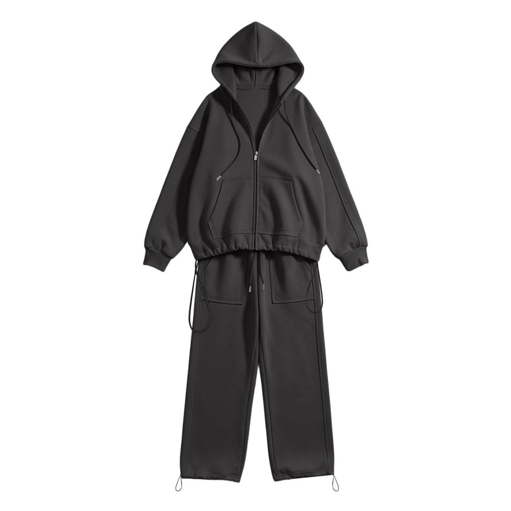 Damen Samt-Set, Lässiges Zweiteiler-Outfit mit Langarm-Oberteil und Hose