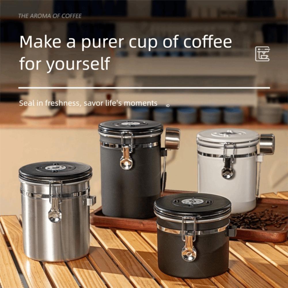 Sealed Coffee Bean Storage Box Stainless Steel Kitchen Storage Jars Coffee Bean Cans  Cafe Supplies