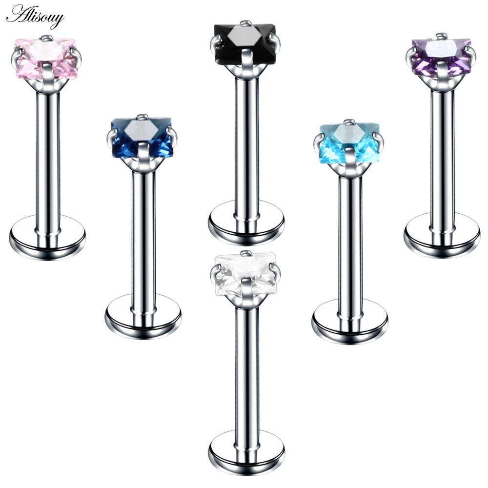 Alisouy 1PC Acciaio Inox Anello Labret Stella di Cristallo Lip Piercing Filettatura Interna Gemma Anello sul Labbro Dell'orecchio Trago Chiodo Orecchini Della Vite Prigioniera monili per il corpo e Piercing